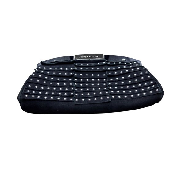 Karen Millen Black Studded Suede Clutch Bag With Leather Trim - Picture 1 of 8